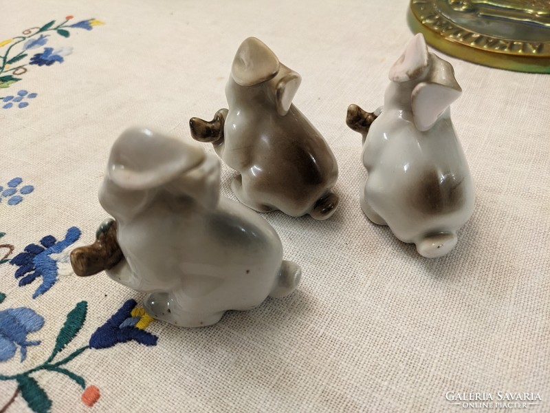 Zsolnay porcelain bunnies with tails 3 pcs