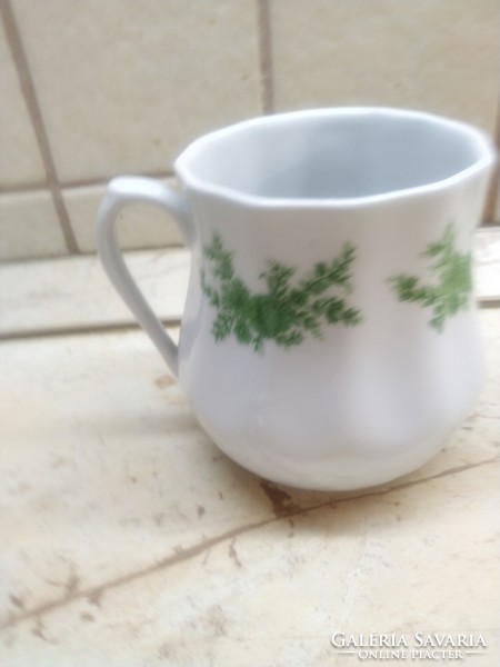 Hollóháza porcelain cups and glasses for sale! Porcelain glass with green pattern, stem for sale!