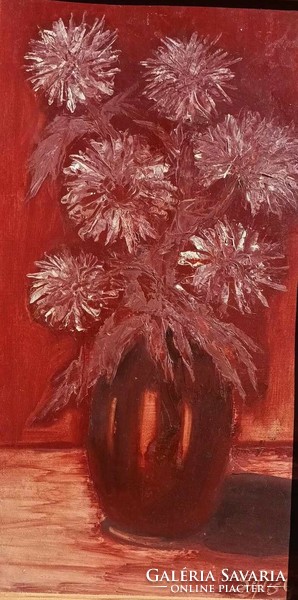 Painting by Géza Siflis from Szombathely - flowers in red