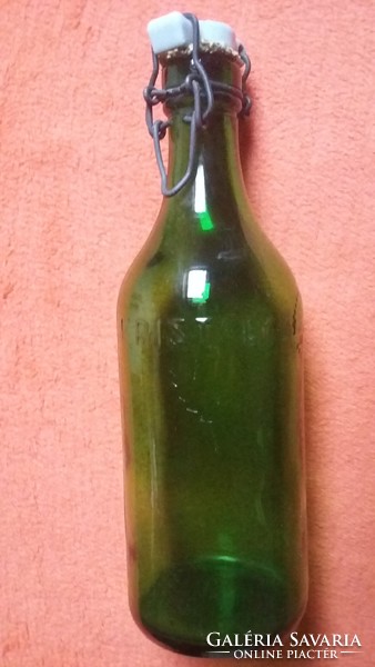 0.5 L green glass water bottle with crystal inscription with porcelain clasp