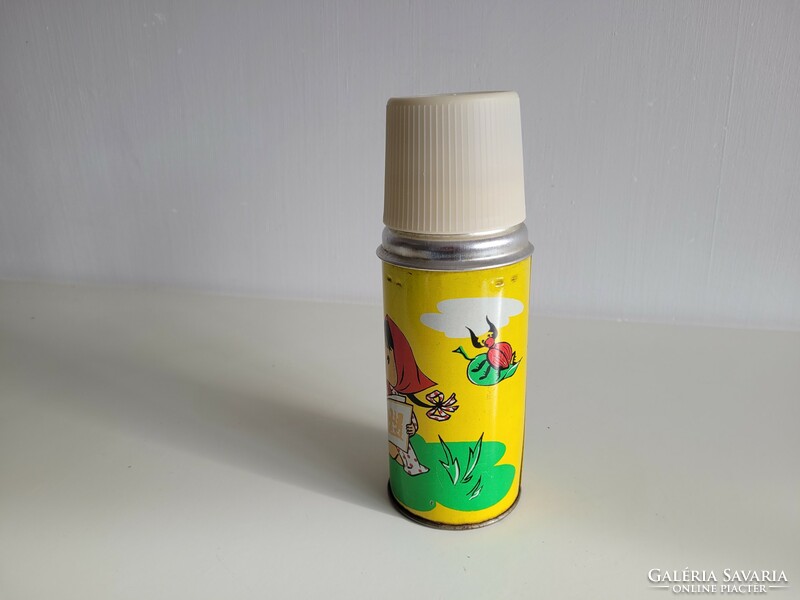 Old retro little girl ladybug cricket pattern children's thermos mid century metal thermos with glass insert