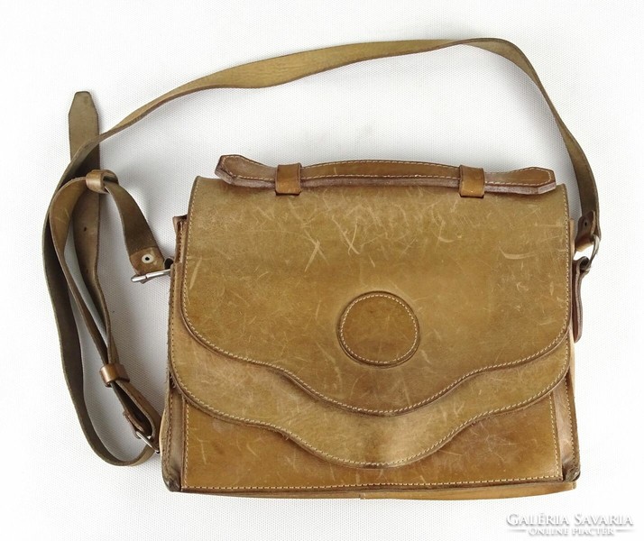 1P346 old genuine brown leather women's bag shoulder bag