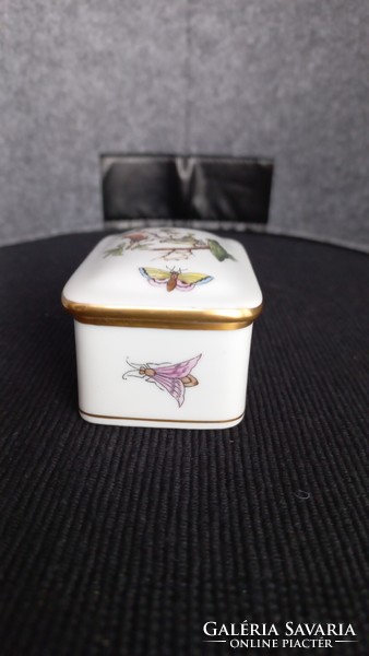 Herendi vintage Rothschild mintás négszögletes bonbonier/csecsebecsés doboz, kézzel festett