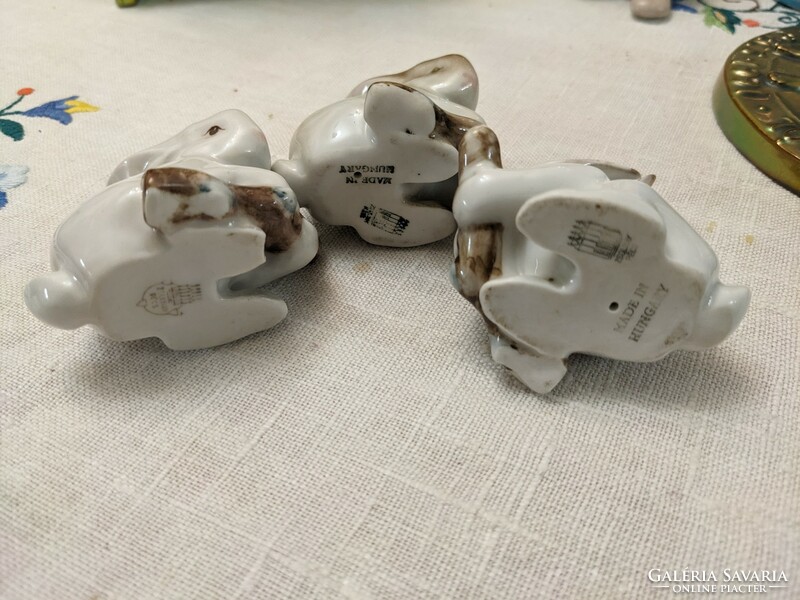 Zsolnay porcelain bunnies with tails 3 pcs