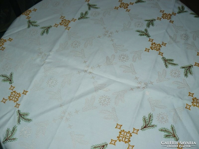 Beautiful Christmas fir branch pattern embroidered damask tablecloth