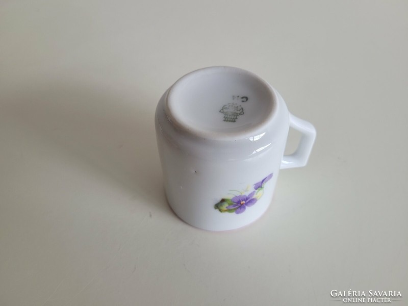 Régi Zsolnay porcelán kávés csésze ibolya mintás népi kis bögre