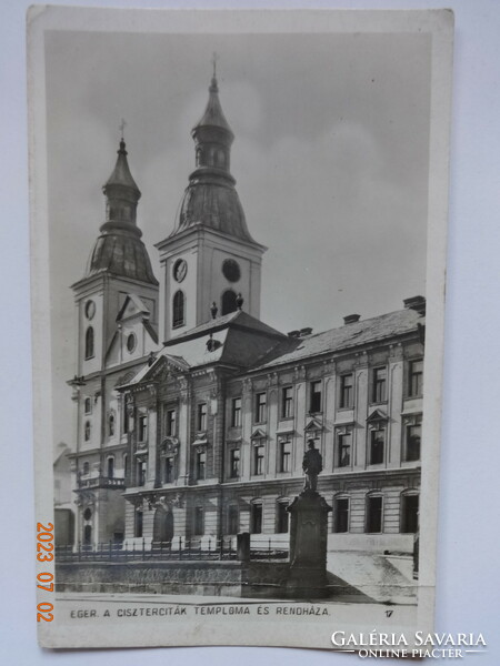 Régi postatiszta képeslap:  Eger, A ciszterciták temploma és rendháza