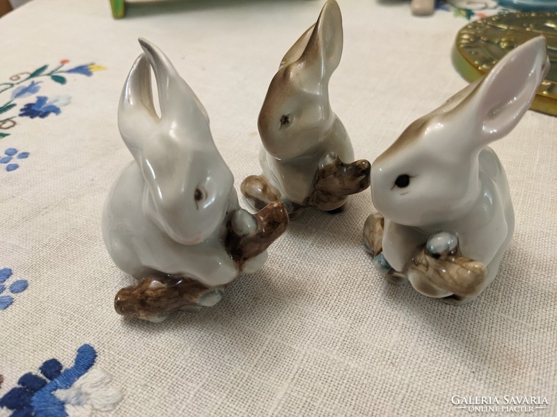 Zsolnay porcelain bunnies with tails 3 pcs