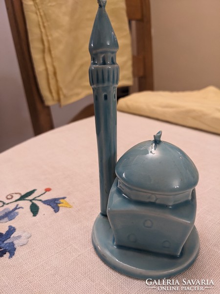 Zsolnay blue Pécs mosque with minaret approx. 14 cm