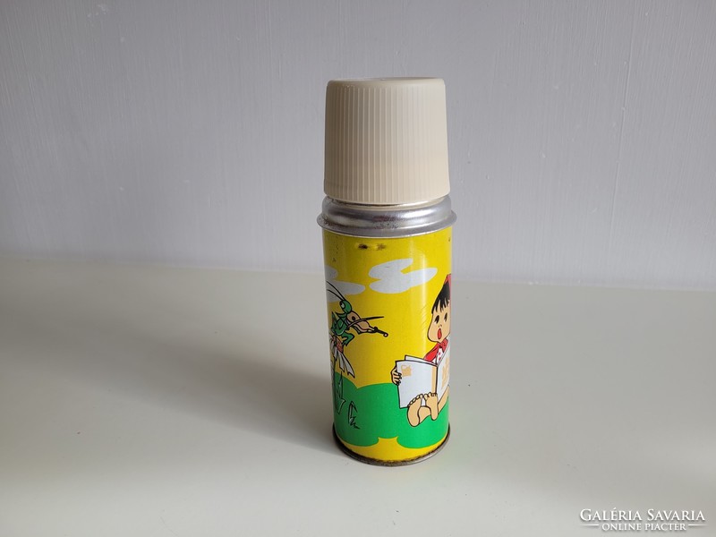 Old retro little girl ladybug cricket pattern children's thermos mid century metal thermos with glass insert