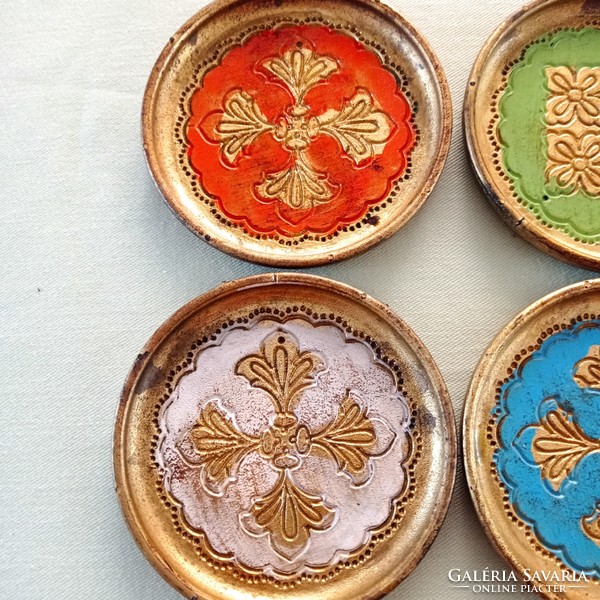 Italian painted / gilded wooden coasters 6 pcs