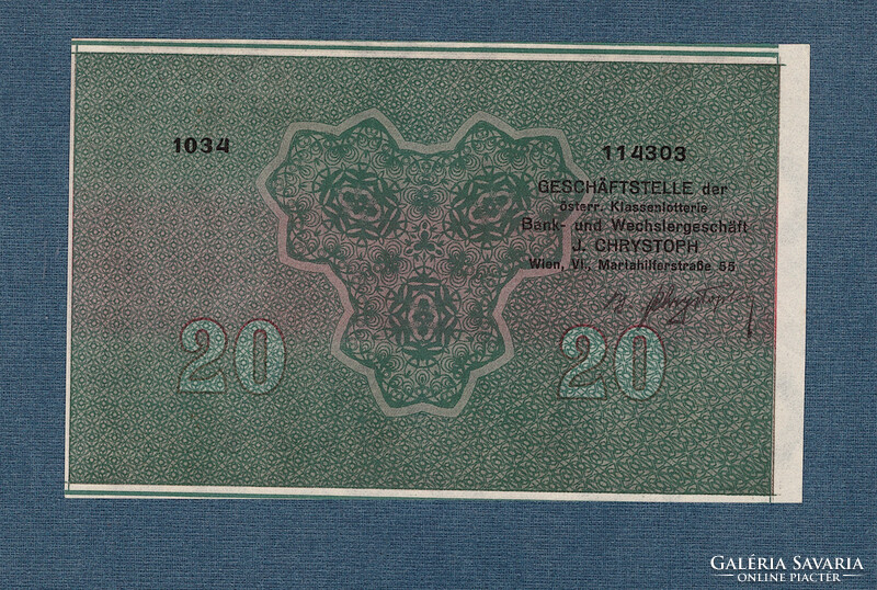 20 Crown Danube Republic money draft, class ticket with overprint unc