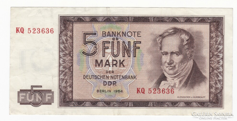 Öt Márka bankjegy NDK Berlin 1964