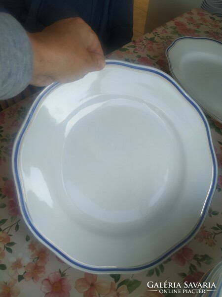 Porcelain gold-edged, blue-striped tableware for sale! Retro Czech porcelain tableware for sale!