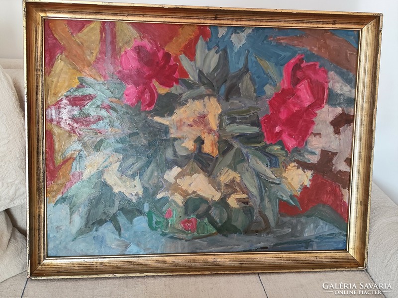 Rural brigitta: flower still life, wood fiber, oil, gallery shoulders