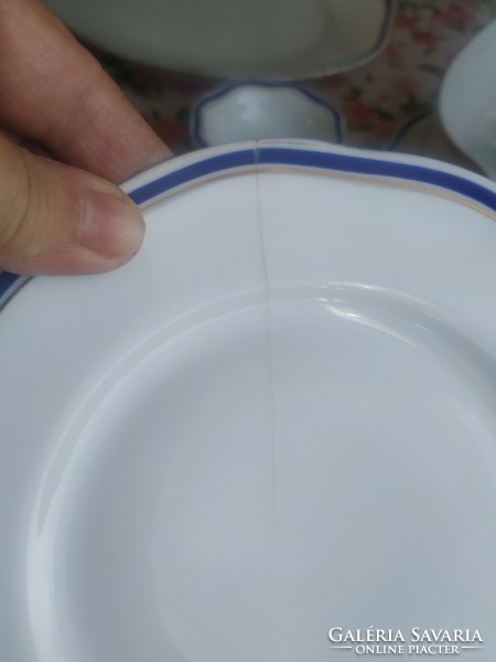 Porcelain gold-edged, blue-striped tableware for sale! Retro Czech porcelain tableware for sale!