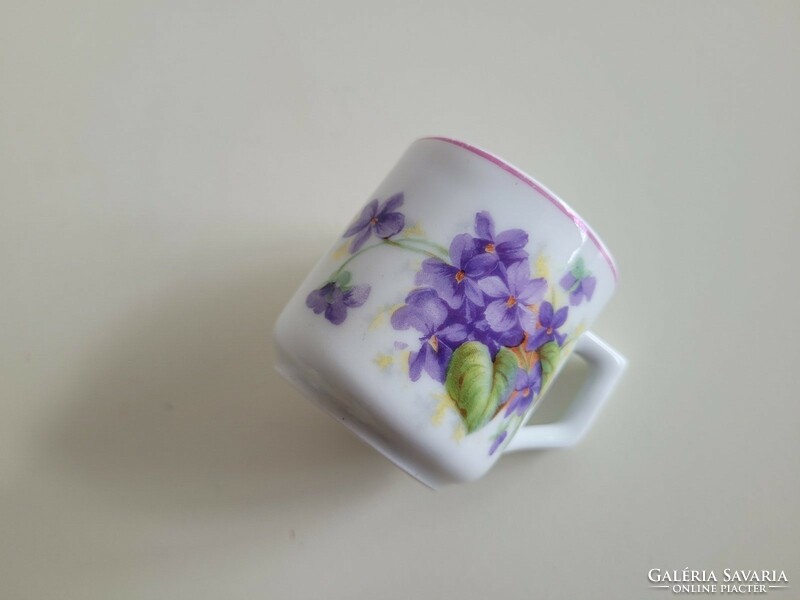Old Zsolnay porcelain coffee cup, small folk mug with violet pattern