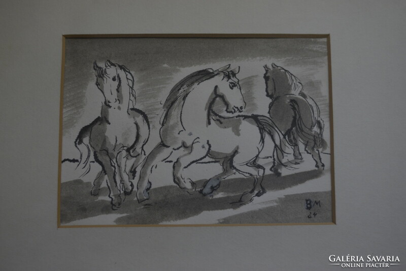 Miklós Borsos, horses, 1984, ink
