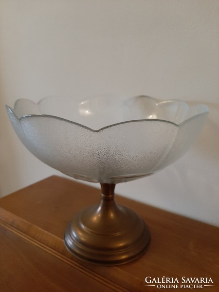 Art Nouveau large glass bowl on a bronze base