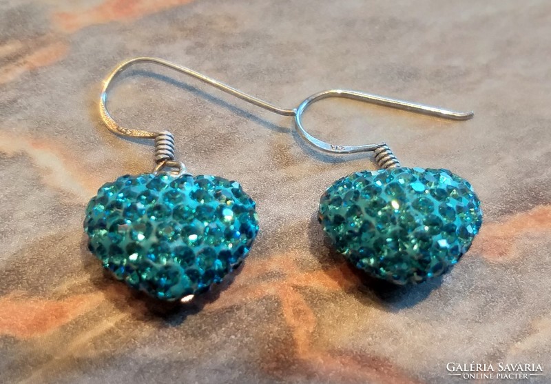 Sterling silver earrings with turquoise heart marked with Swarovski crystals