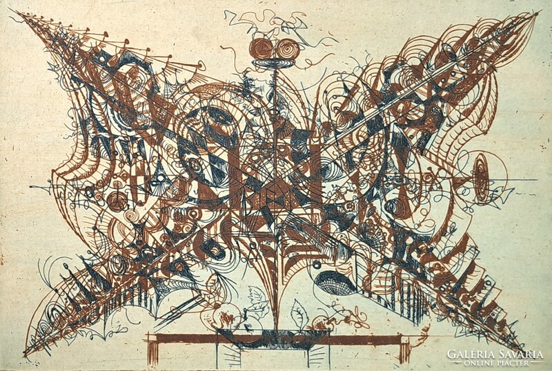 Hincz Gyula: Kompozíció (aláírt rézkarc) modern grafika
