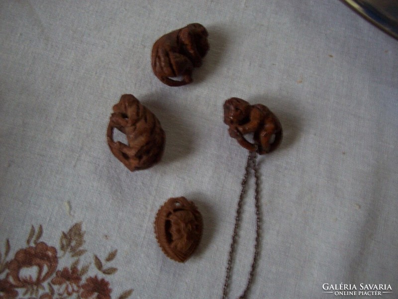 Extra mini carved dog, rabbit, and peach seed carving + 2 monkeys