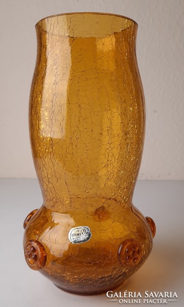 Vintage Czech glass cracked vase, designed by Jan Havelka