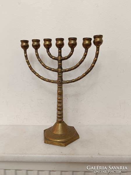 Antique menorah Judaica copper Jewish candle holder 7 branch menorah 393 8034
