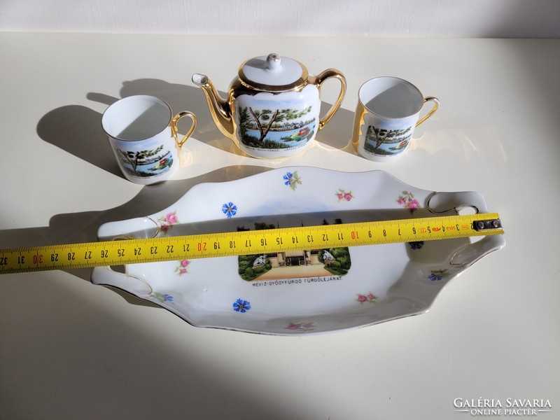 Old antique victoria czechoslovakian porcelain hot water spa souvenir gilded tray coffee cup spout