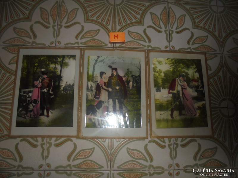 Old Rákóczi wall picture, print under glass - three pieces together