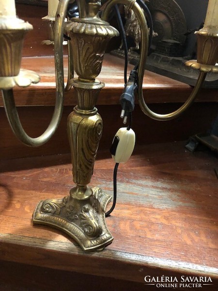 Art Nouveau 3-branch table lamp rewired, 36 cm.