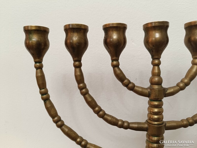 Antique menorah Judaica copper Jewish candle holder 7 branch menorah 248 7944