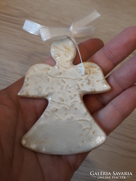 Ceramic angel - glazed Christmas ornament on one side