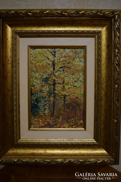 Beautifully framed oil painting with kiss mark autumn landscape