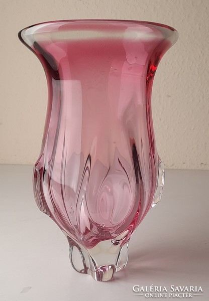 Vintage blown pink Czech glass vase, designed by josef hospodka