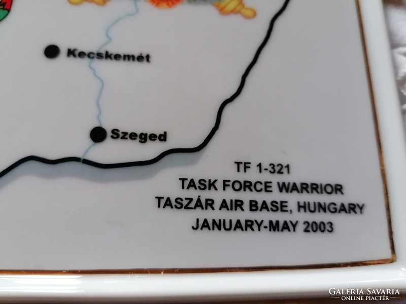 The Taszár air base on a map of Hungary, limited Zsolnay mural