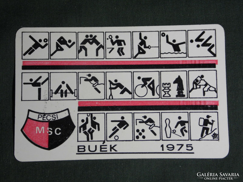 Kártyanaptár, PMSC sport klub, Pécs,, sport szakosztályok,grafikai rajzos, 1975 ,   (2)