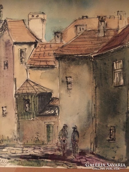 Iván Simon: houses near Kőszeg castle, 1963, June - watercolor, ink, on paper