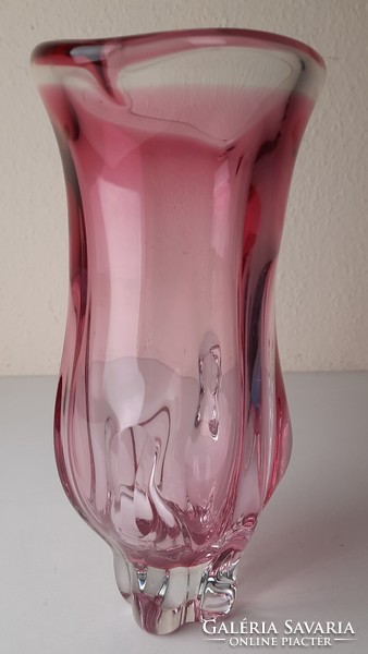 Vintage blown pink Czech glass vase, designed by josef hospodka