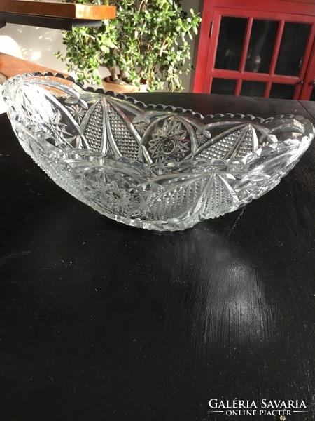 Glass bowl - oval, Czech, crystal effect for sale.