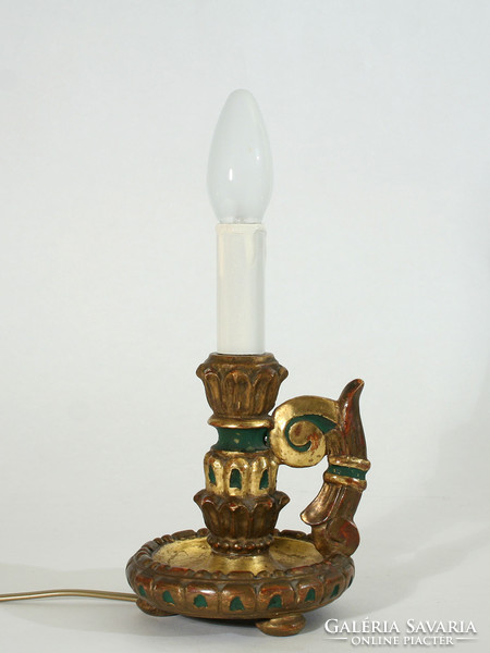 1930. Krémer marton carved wooden gilded painted table lamp in a pair | antique hand candle holder