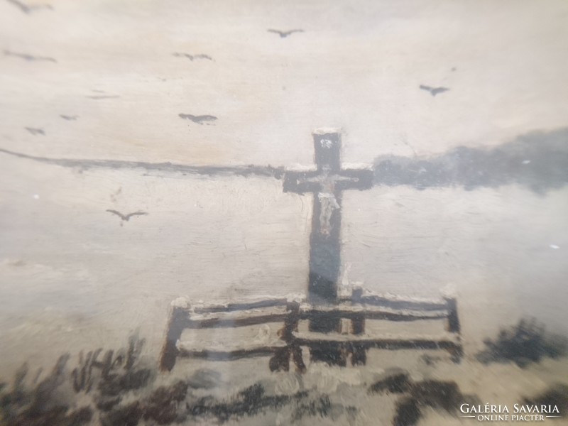 Régi festmény (olaj, faroston?) eredeti szecessziós keretben! szignózott: R.K. 1905