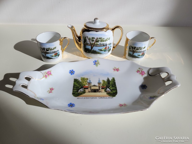 Old antique victoria czechoslovakian porcelain hot water spa souvenir gilded tray coffee cup spout