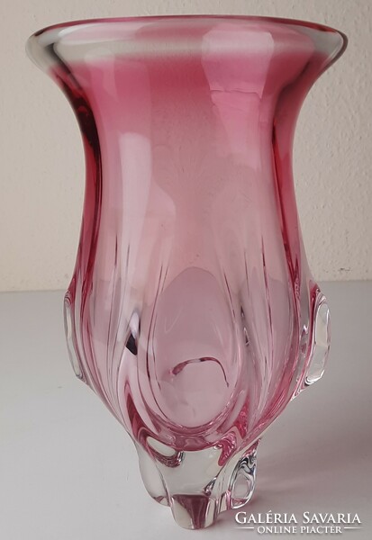 Vintage blown pink Czech glass vase, designed by josef hospodka