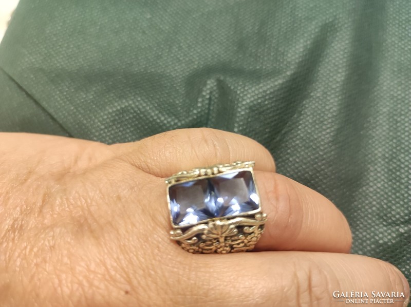 Israeli silver ring with blue topaz stone