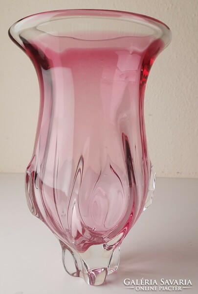 Vintage blown pink Czech glass vase, designed by josef hospodka