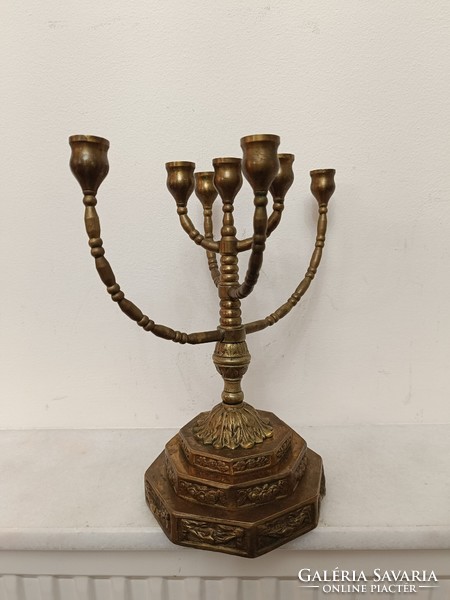 Antique menorah Judaica copper Jewish candle holder 7 branch menorah 248 7944