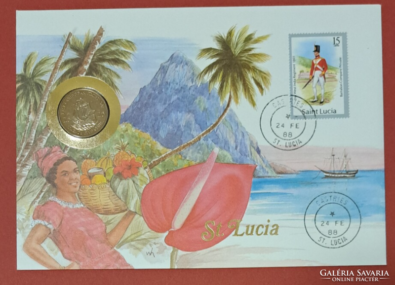 Kelet-Karibi Államok / Szt. Lucia 1981. 25 Cent érmés borítékban UNC