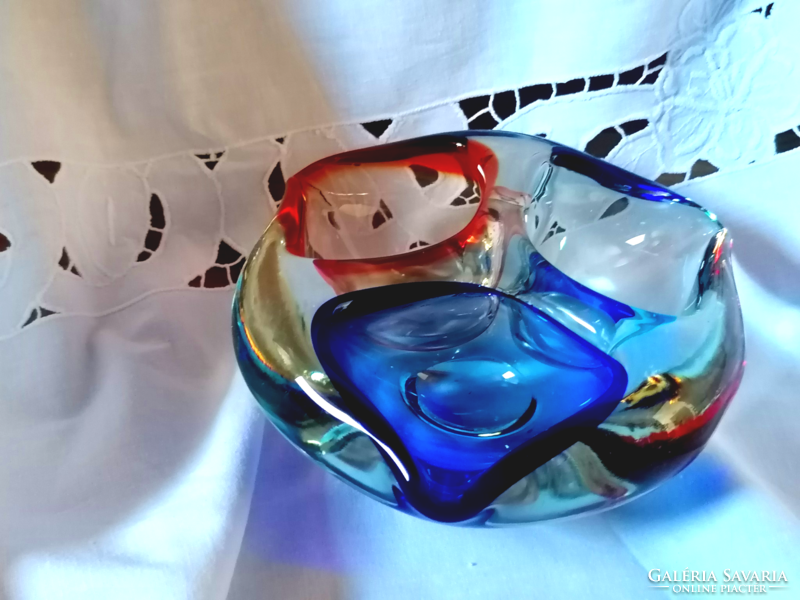Modern bohemian collector's glass bowl is a product of the chriska glass factory from the early sixties