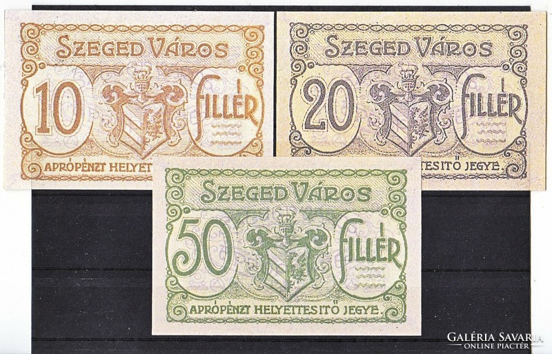 Szeged Város pénztárjegye 10-20-50 fillér 1919 REPLIKA